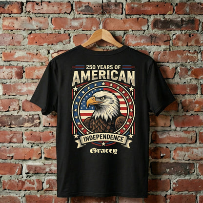 Personalized USA 250 Years Independence T-Shirt – Patriotic Eagle American Flag 1776–2026 Back Print Shirt
