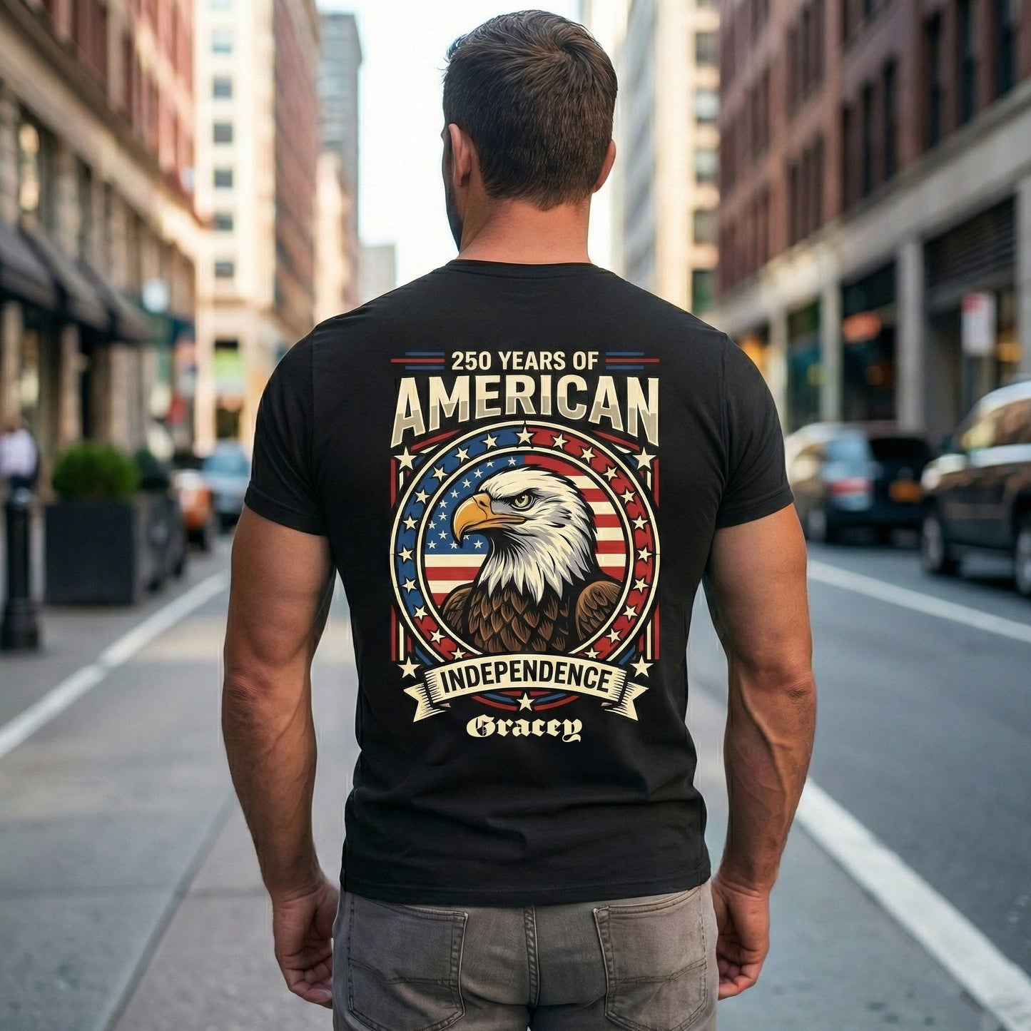 Personalized USA 250 Years Independence T-Shirt – Patriotic Eagle American Flag 1776–2026 Back Print Shirt