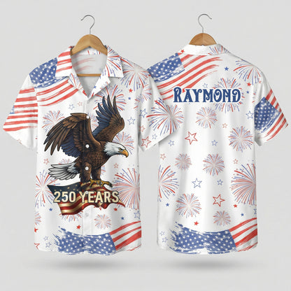 Personalized USA 250 Years Hawaiian Shirt – Patriotic Bald Eagle Fireworks Independence Shirt