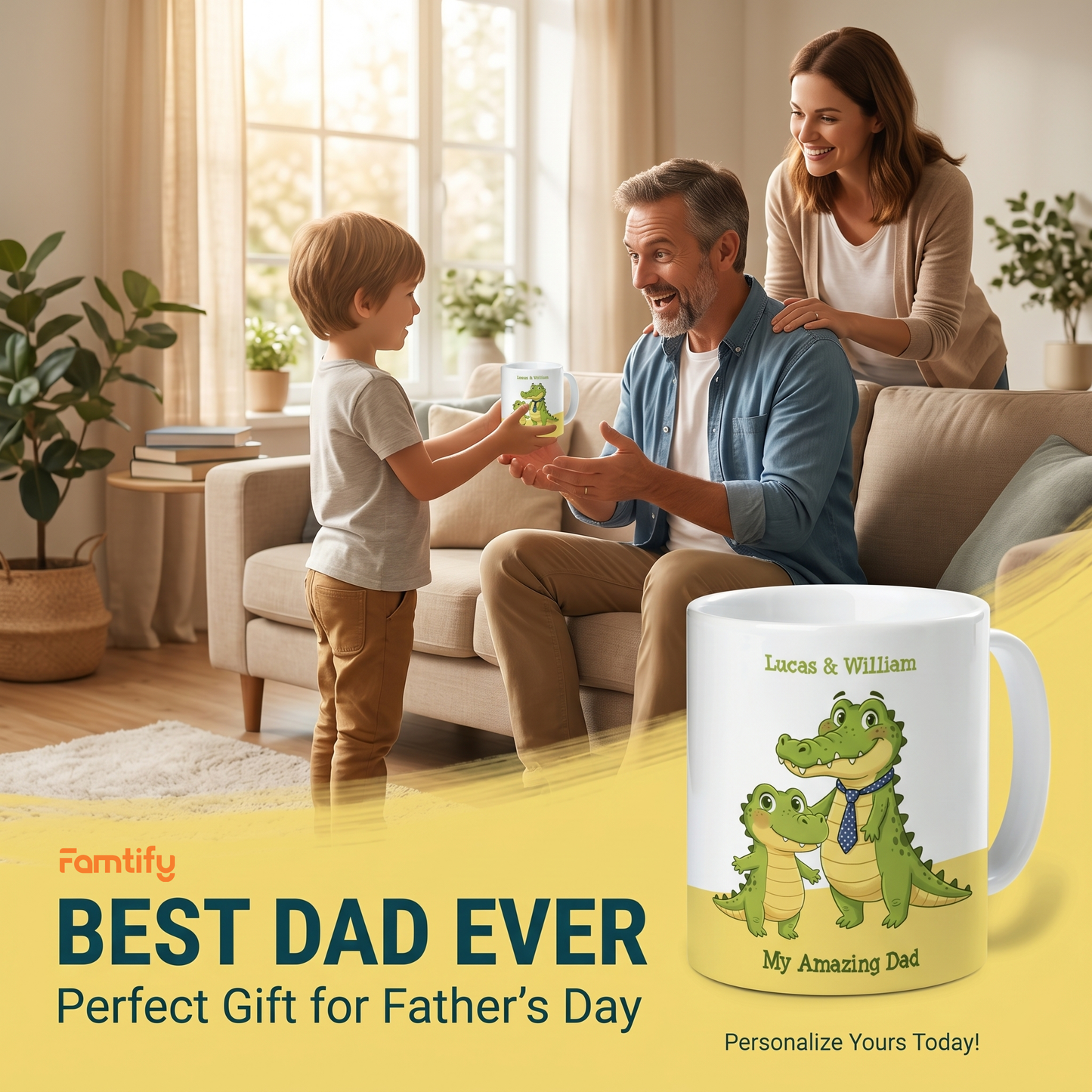 My Amazing Dad Crocodile Custom Name Ceramic Mug Personalized Coffee Cup Gift for Dad