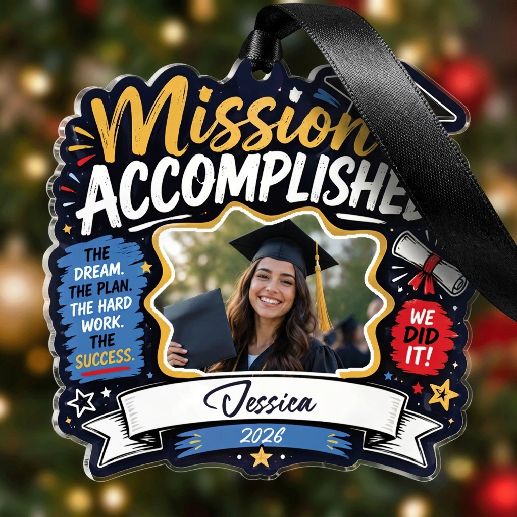 Personalized Mission Accomplished Graduation Photo Acrylic Ornament – Custom Photo