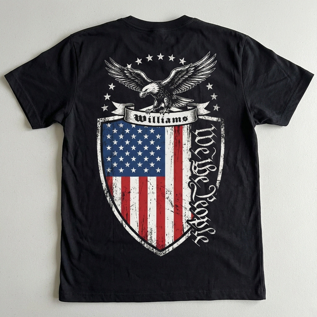 Personalized We The People USA 250 Years T-Shirt – Patriotic Eagle Shield Independence 1776–2026 Back Print Shirt