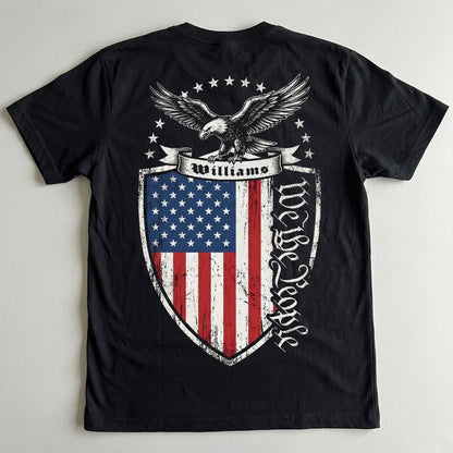 Personalized We The People USA 250 Years T-Shirt – Patriotic Eagle Shield Independence 1776–2026 Back Print Shirt
