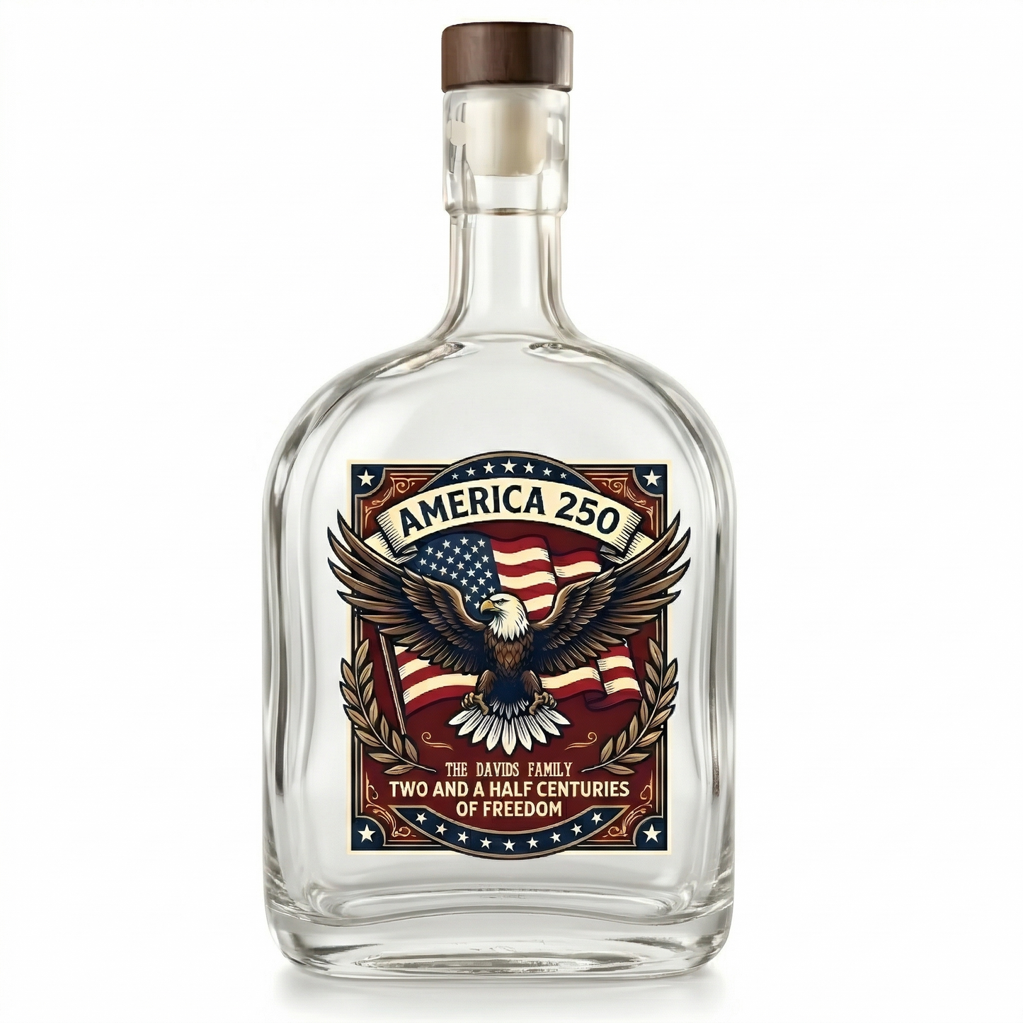Faith, Family & Freedom America 250 Years Patriotic Whiskey Bottle