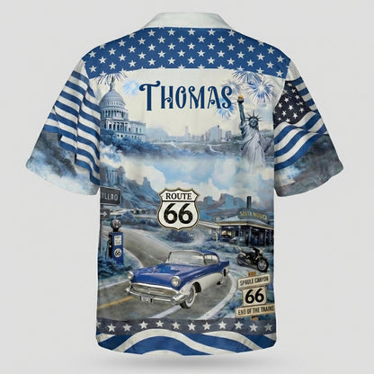 Celebrate 100 Years of Road Route 66 and America 250th Anniversary Custom Car Photo Hawaiian Shirt