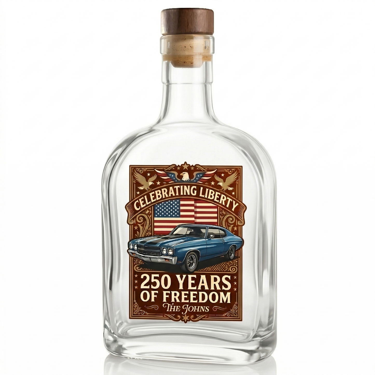 Custom Car Photo I Ride for America 250 Whiskey Bottle