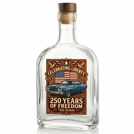 Custom Car Photo I Ride for America 250 Whiskey Bottle