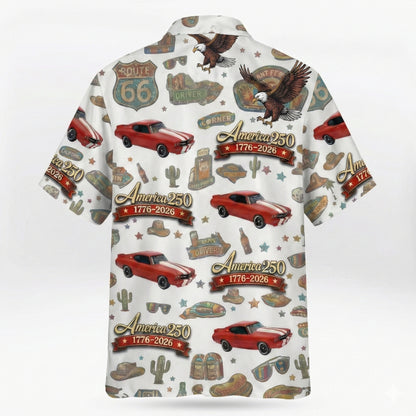 Custom Car Photo 100 Years of Route 66 and America 250th Anniversary Hawaii Shirt