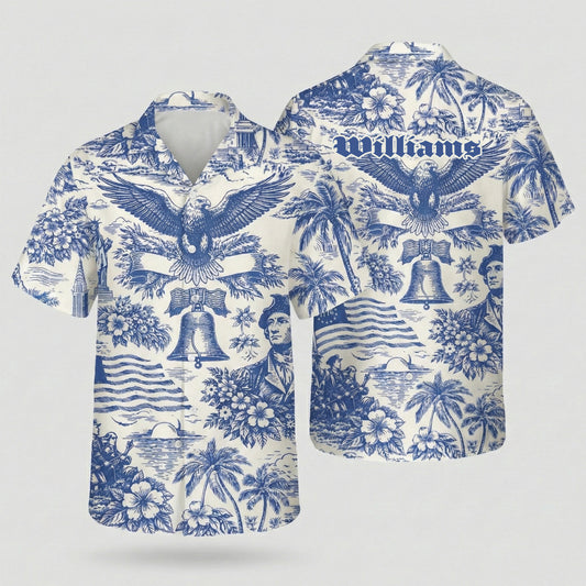 America 250th Anniversary Toile De Jouy Style Patriotic Hawaii Shirt