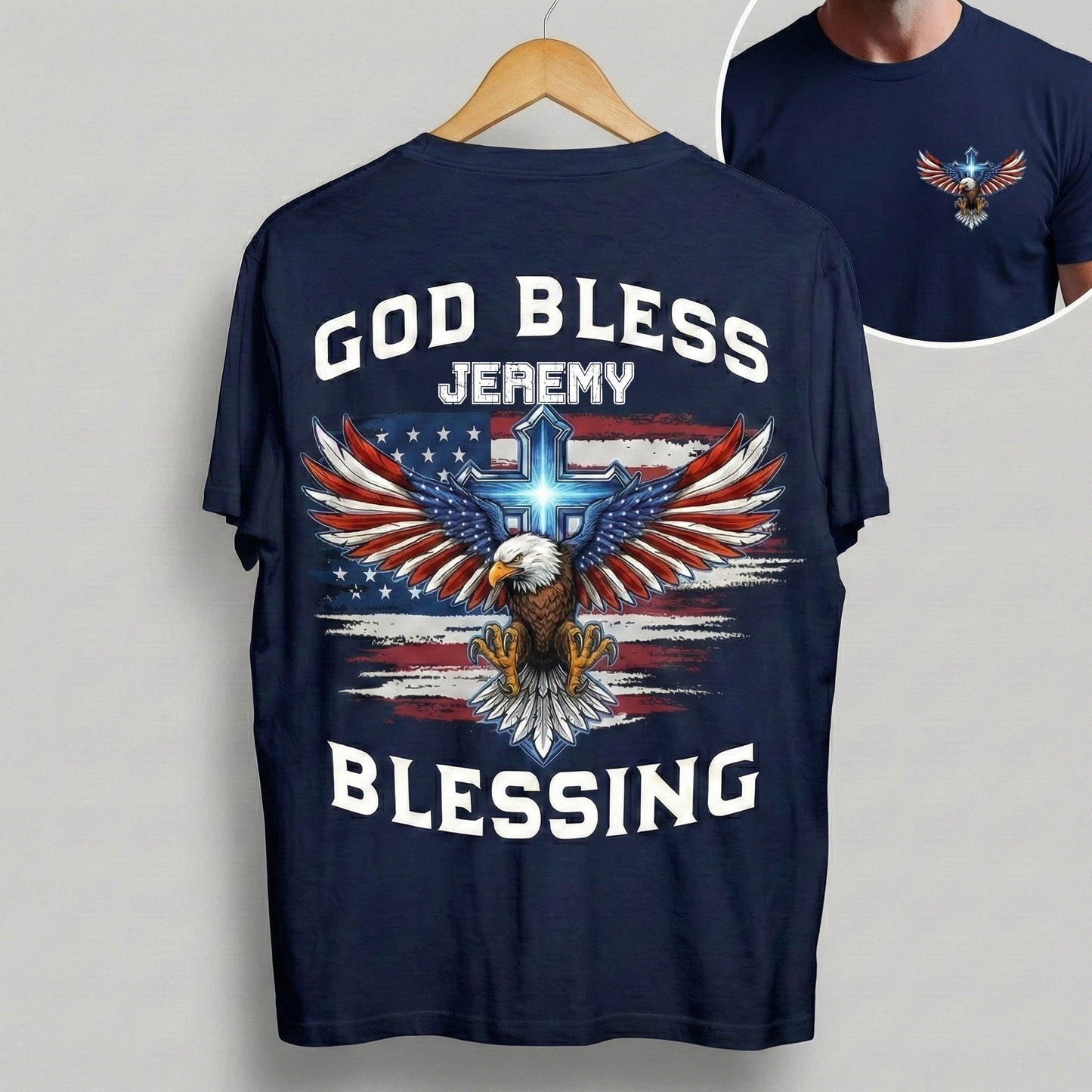 God Bless America Shirt – Personalized Patriotic Eagle Cross T-Shirt, 250 Years of Blessing Independence Day 2026