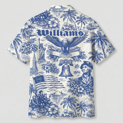 America 250th Anniversary Toile De Jouy Style Patriotic Hawaii Shirt