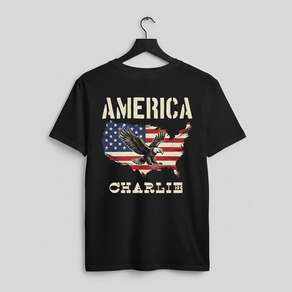 Personalized America 250 Years T-Shirt – Patriotic Eagle USA Map 1776–2026 Independence Anniversary Shirt