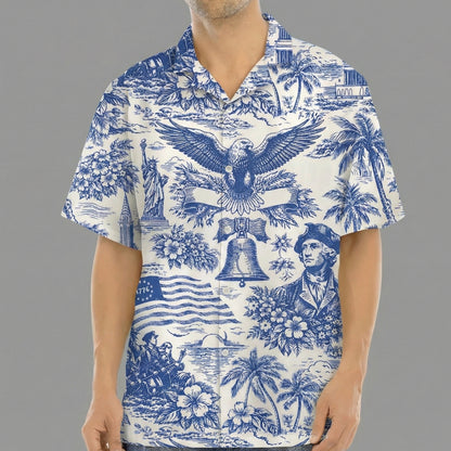 America 250th Anniversary Toile De Jouy Style Patriotic Hawaii Shirt