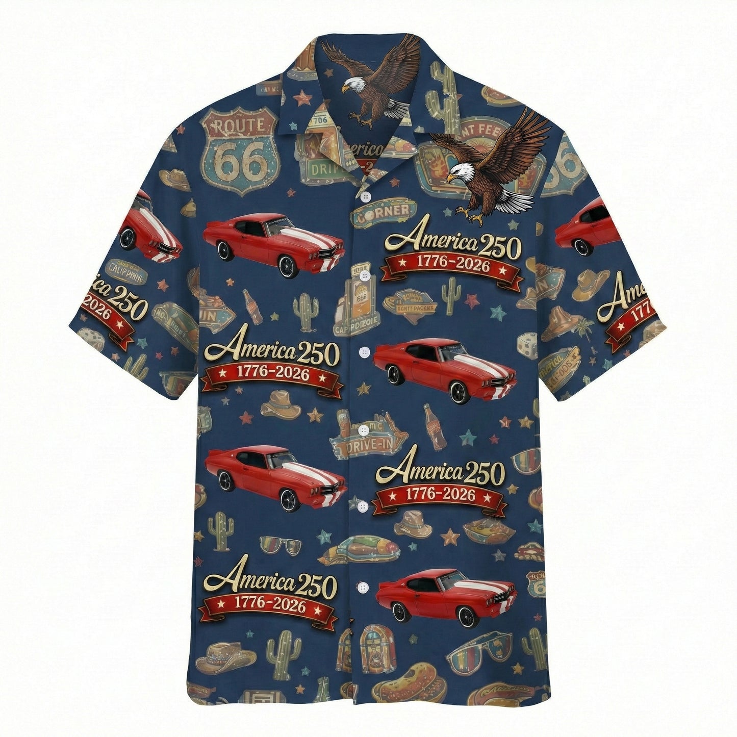 Custom Car Photo 100 Years of Route 66 and America 250th Anniversary Hawaii Shirt