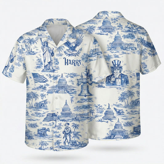 America 250th Anniversary Toile De Jouy Style Hawaii Shirt