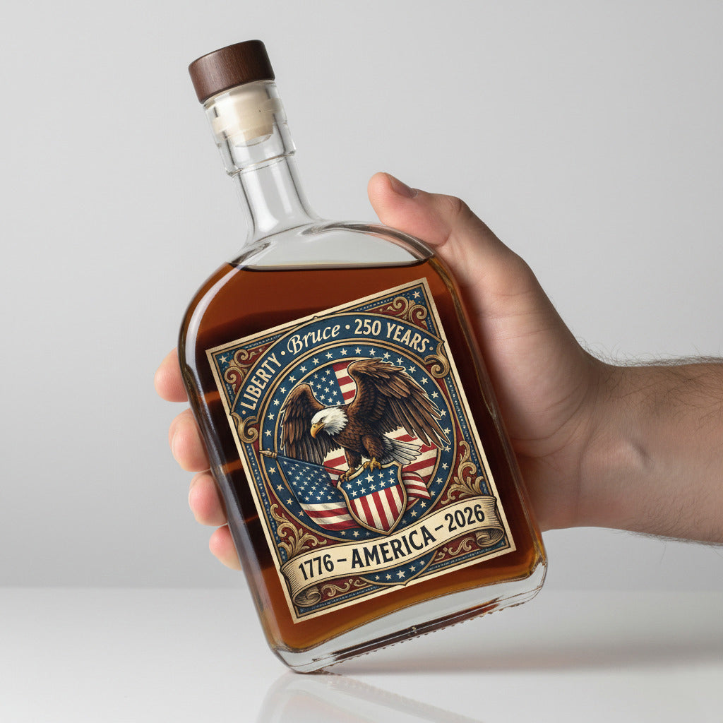 250 Years Of Faith & Freedom 1776–2026 Eagle Patriotic Whiskey Bottle