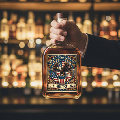 250 Years Of Faith & Freedom 1776–2026 Eagle Patriotic Whiskey Bottle