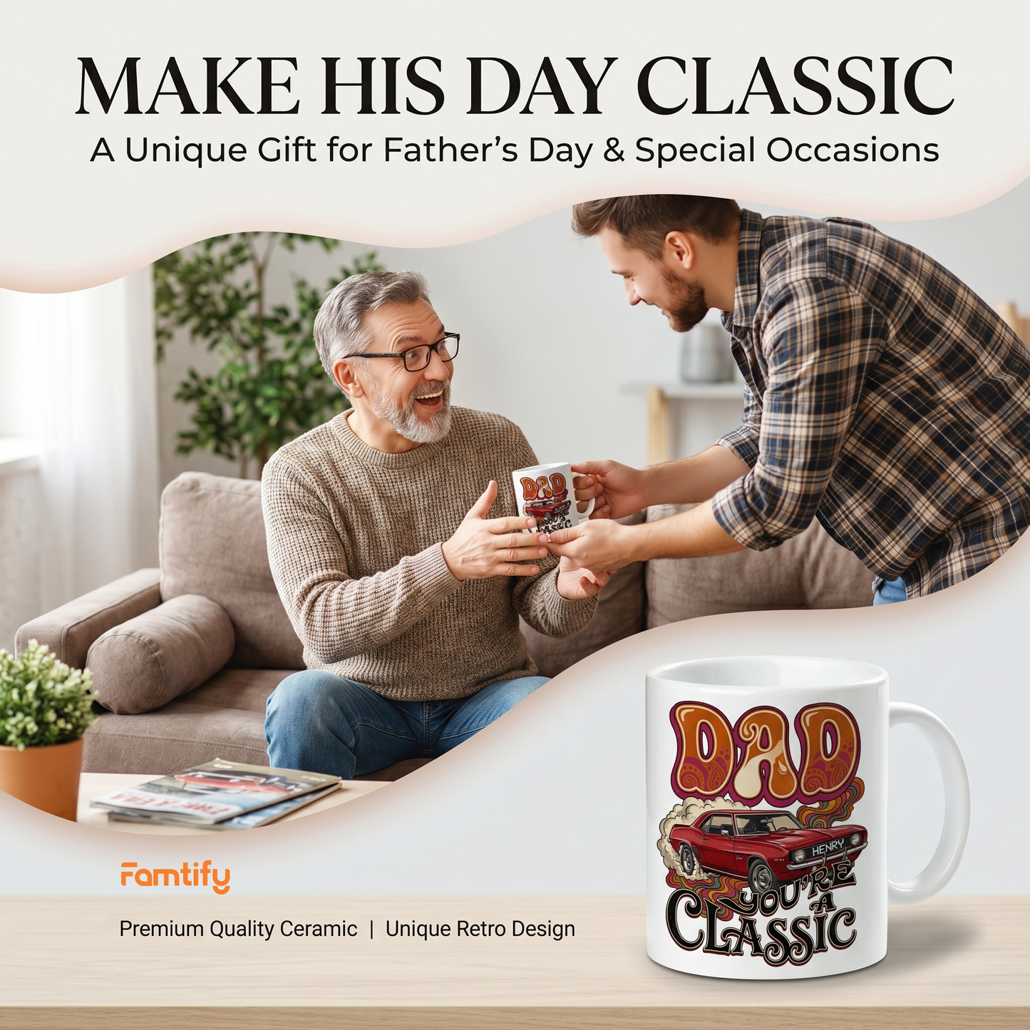 Personalized Dad Mug – “Dad You’re Classic” Custom Name Coffee Mug