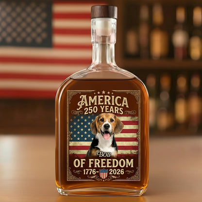 Custom Dog Photo Celebrate 250 Years of America Whiskey Bottle
