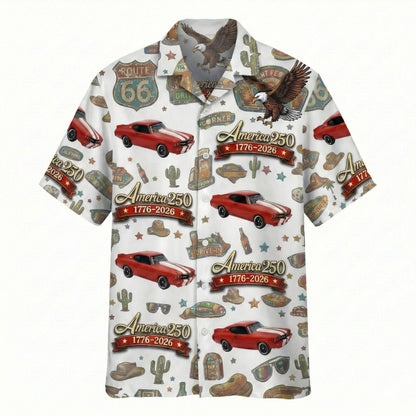 Custom Car Photo 100 Years of Route 66 and America 250th Anniversary Hawaii Shirt