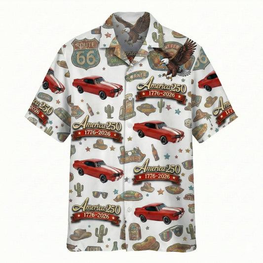 Custom Car Photo 100 Years of Route 66 and America 250th Anniversary Hawaii Shirt