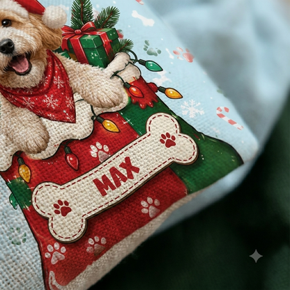 Personalized Santa Paws Was Here Christmas Sack, Custom Pet Name Santa Gift Bag