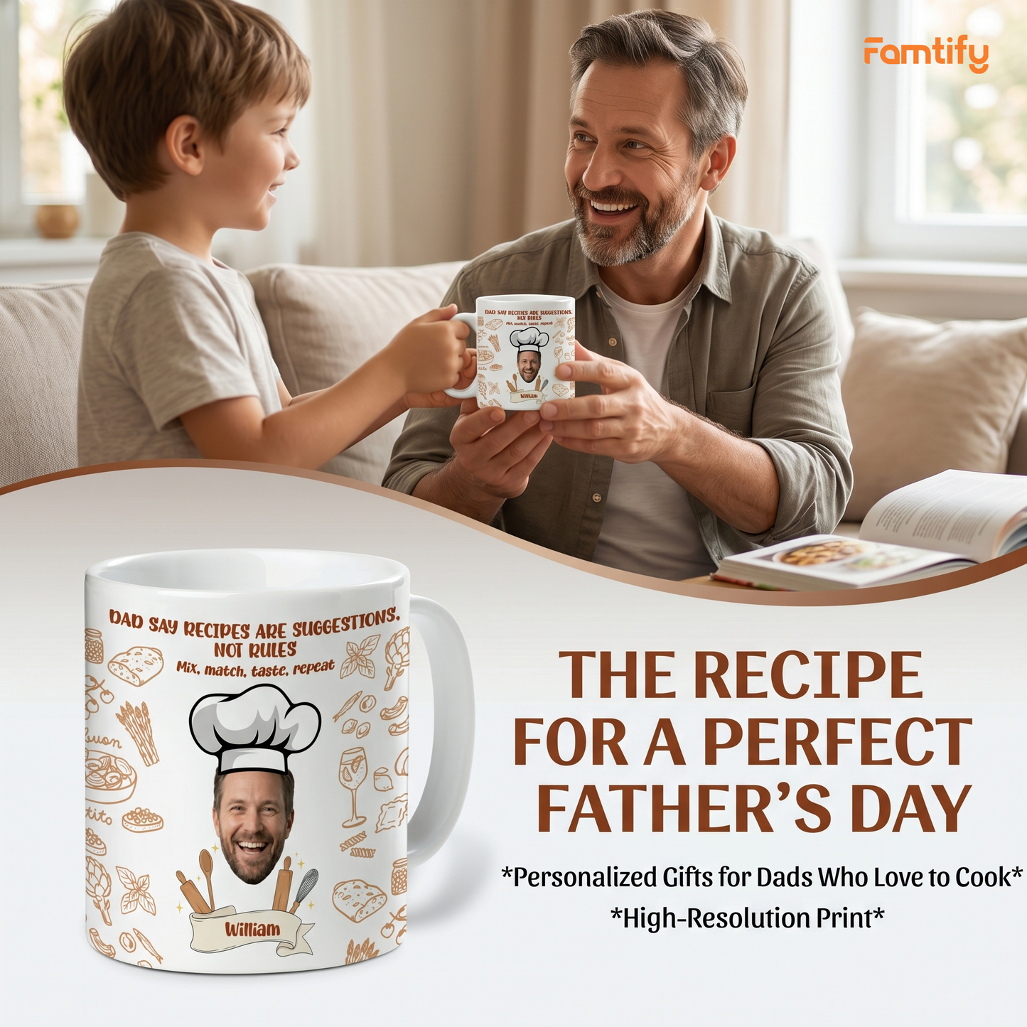 Custom Photo Dad Mug Recipes Are Suggestions Not Rules – Personalized Name Funny Father Gift Coffee Cup