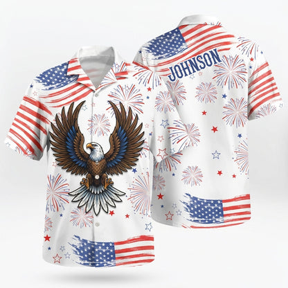 Custom Name Happy Independence's Day USA Eagle Faith, Family & Freedom 3D Hawaii Shirt