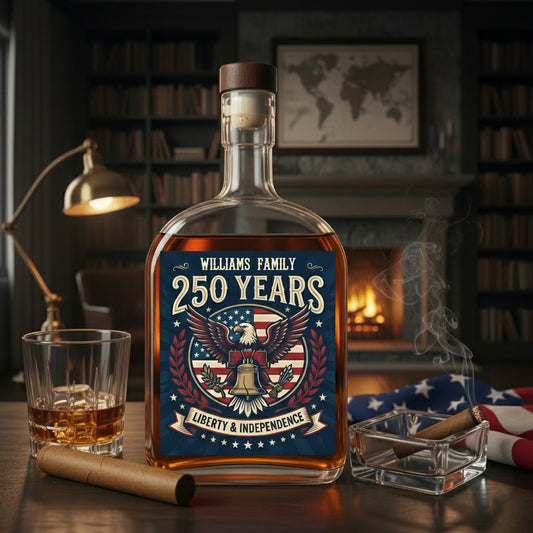 America 250 Years Eagle Independence Day Patriotic Whiskey Bottle