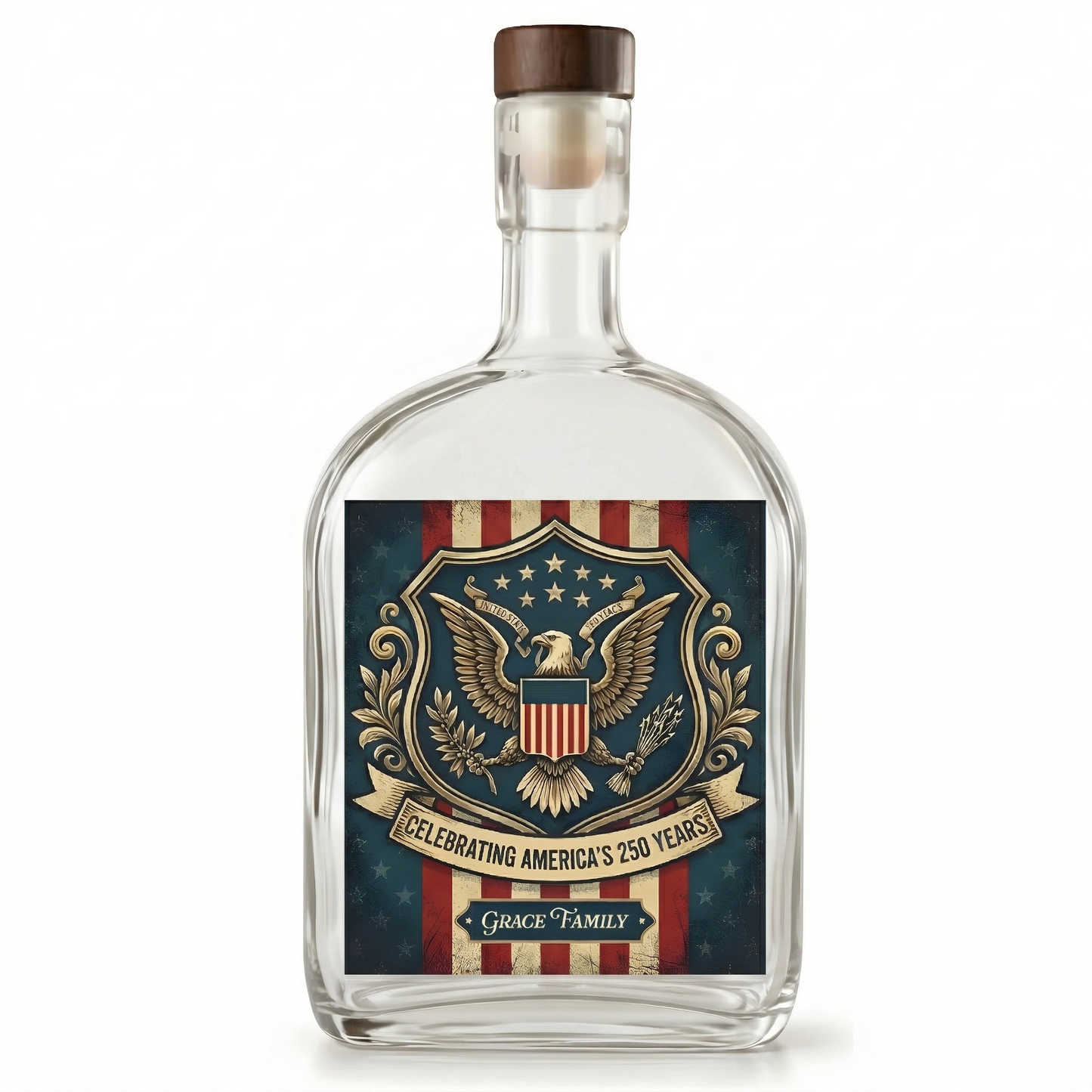 Happy 250th Birthday America Flag Whiskey Bottle