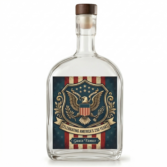 Happy 250th Birthday America Flag Whiskey Bottle