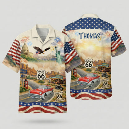 Celebrate 100 Years of Road Route 66 and America 250th Anniversary Custom Car Photo Hawaiian Shirt