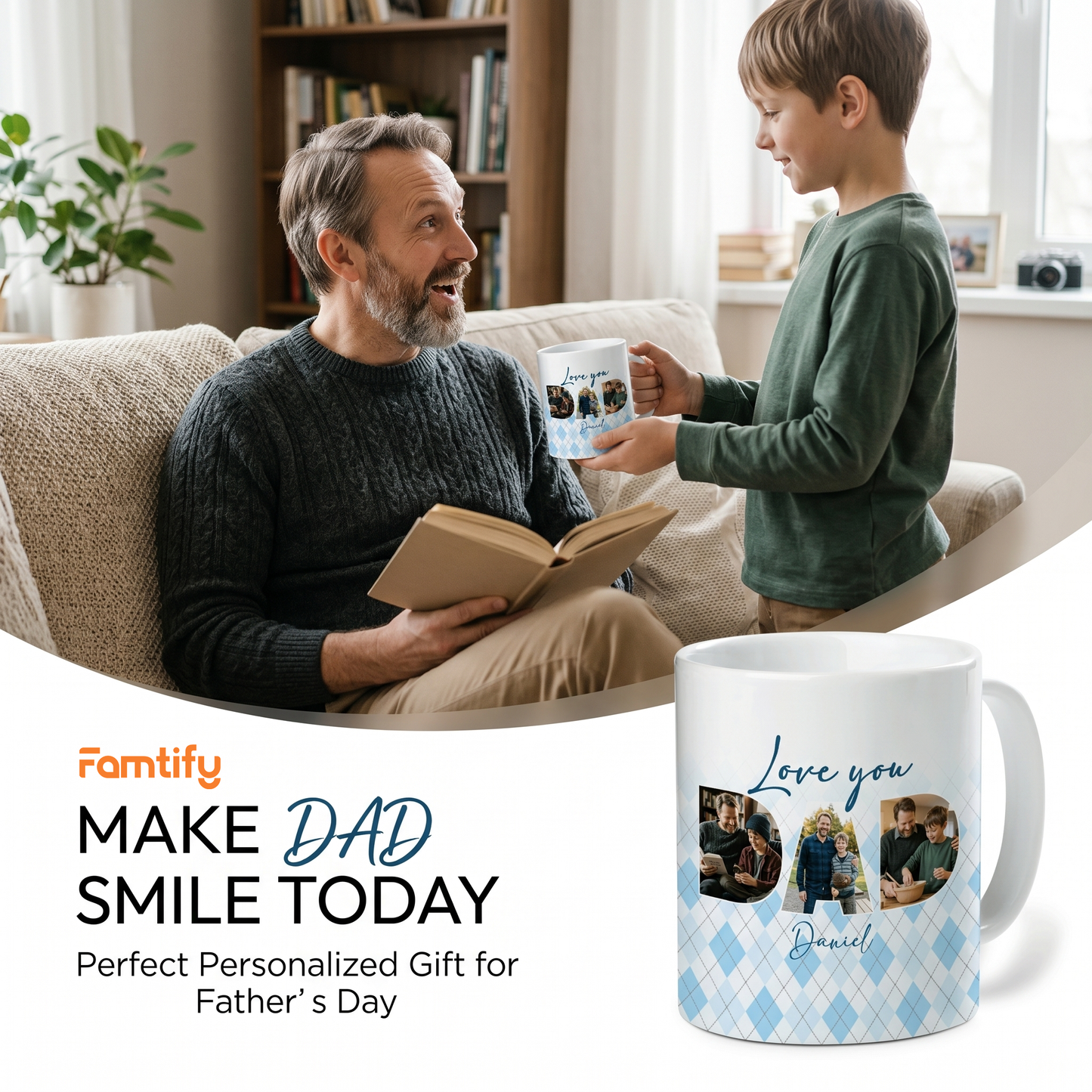 Personalized Love You Dad Photo Mug – Custom Name & Picture Coffee Cup for Father, Father’s Day Gift from Kids