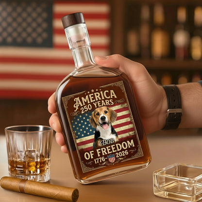 Custom Dog Photo Celebrate 250 Years of America Whiskey Bottle