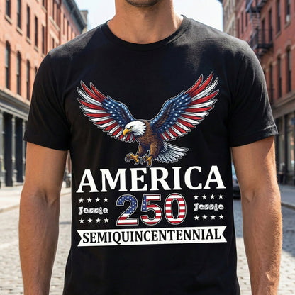 Personalized America 250 Semiquincentennial T-Shirt – Patriotic Eagle 1776–2026 USA Anniversary Shirt