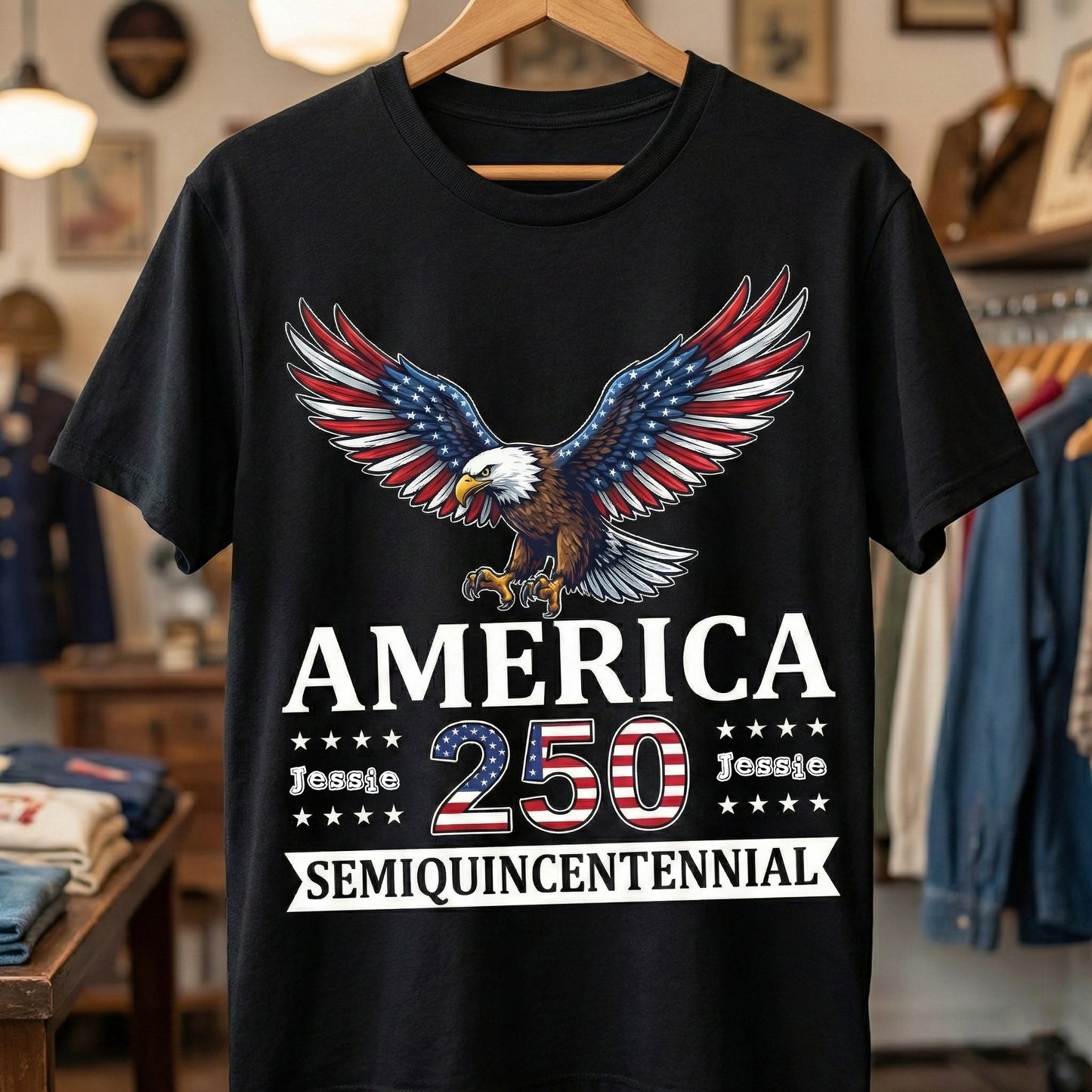 Personalized America 250 Semiquincentennial T-Shirt – Patriotic Eagle 1776–2026 USA Anniversary Shirt
