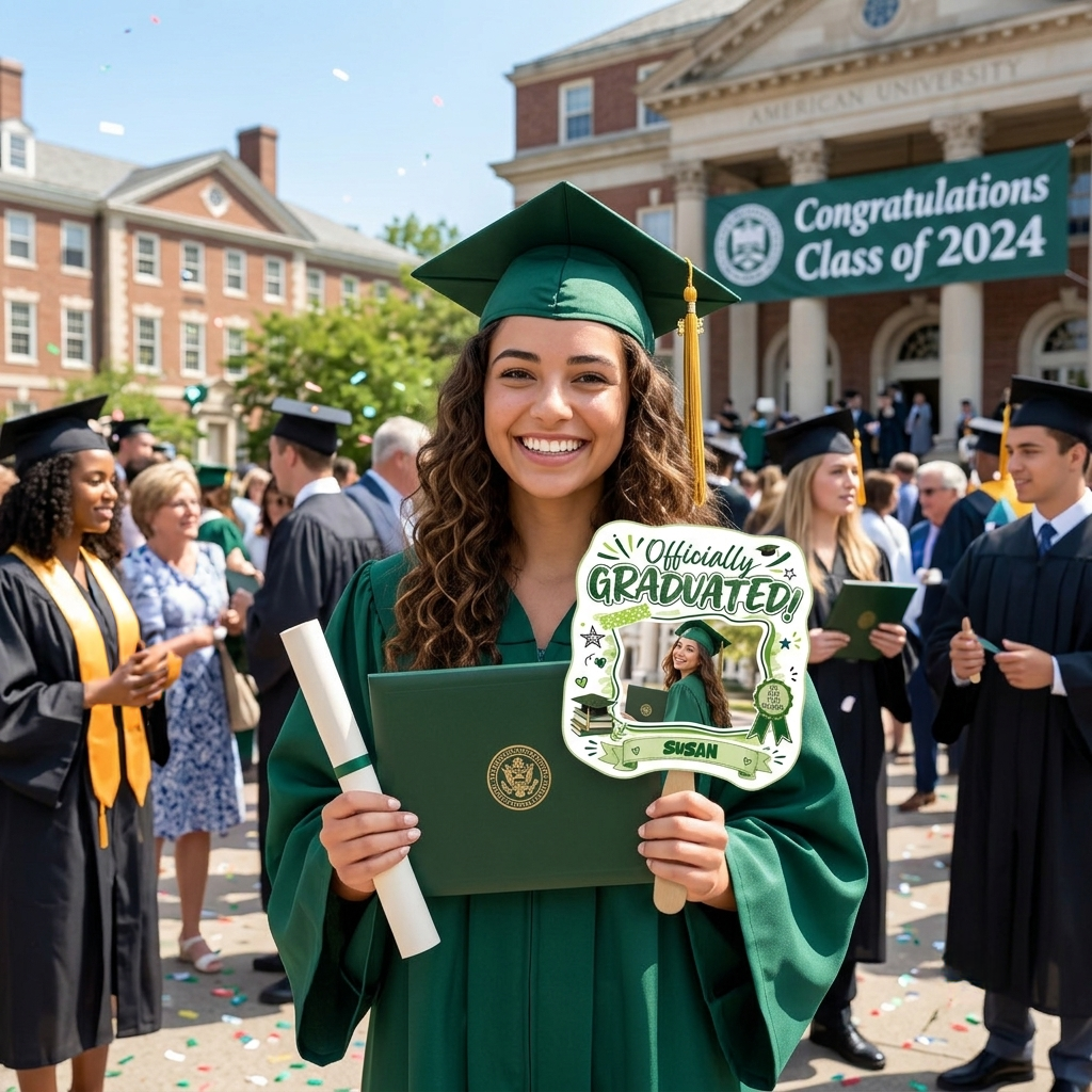 Personalized Officially Graduated Custom Shape Photo Hand Fan with Photo, Name Graduation Party Fan