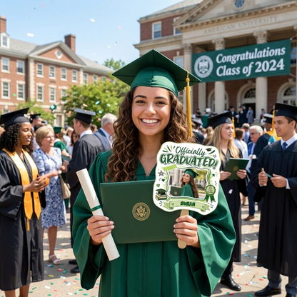 Personalized Officially Graduated Custom Shape Photo Hand Fan with Photo, Name Graduation Party Fan