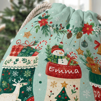 Personalized Christmas Stockings Christmas Sack, Custom Name Santa Gift Bag