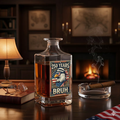 250 Years USA Bruh 250th Birthday 1776-2026 Eagle Flag Decanter