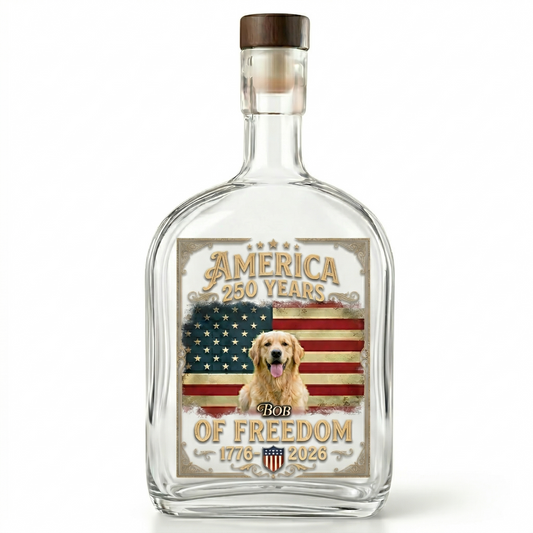 Custom Dog Photo Celebrate 250 Years of America Whiskey Bottle