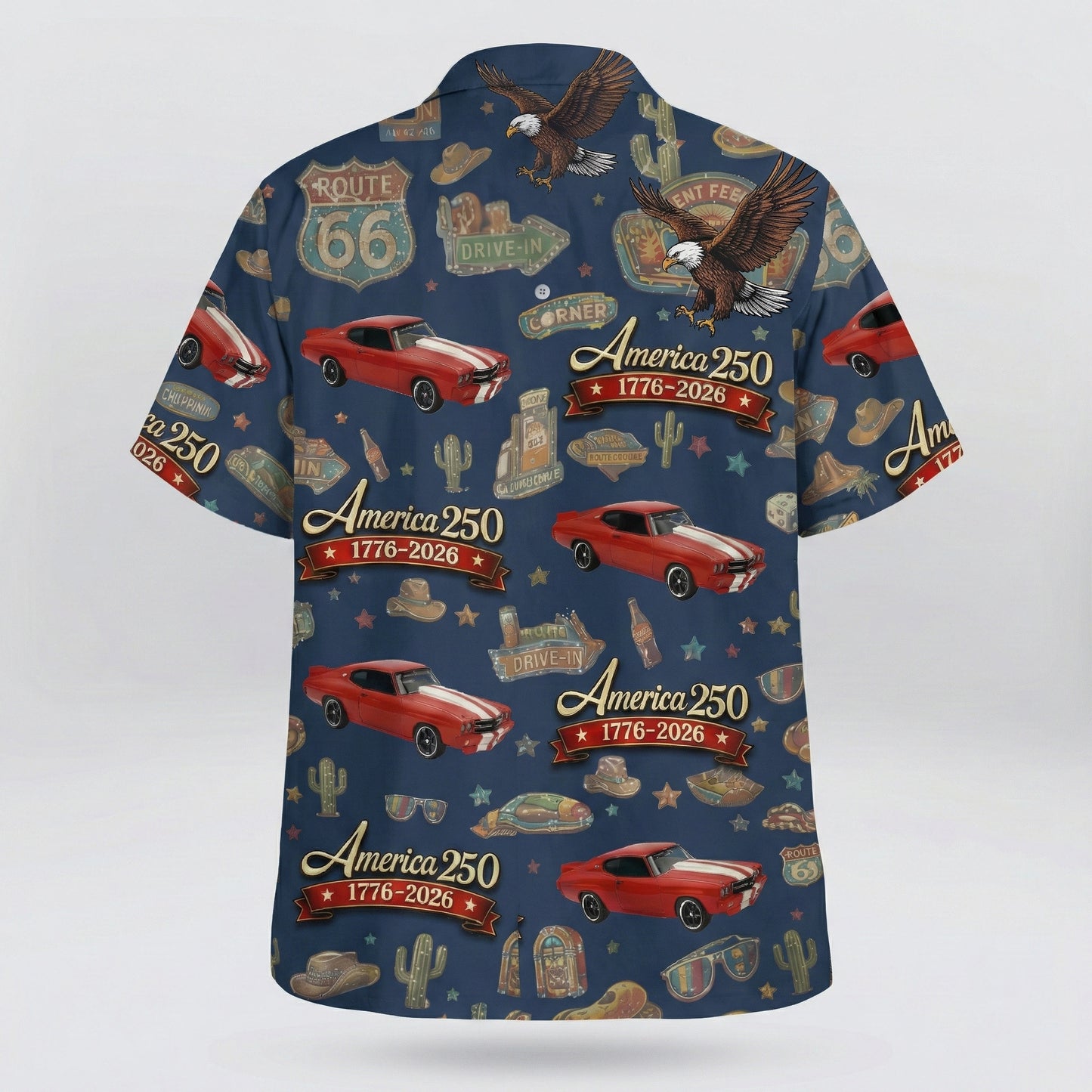 Custom Car Photo 100 Years of Route 66 and America 250th Anniversary Hawaii Shirt