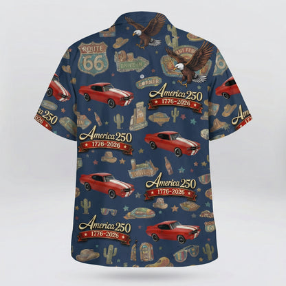 Custom Car Photo 100 Years of Route 66 and America 250th Anniversary Hawaii Shirt