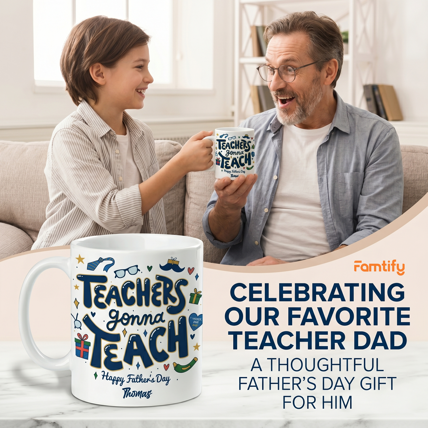 Custom Name Teachers Gonna Teach Happy Father’s Day Mug – Personalized Teacher Dad Gift