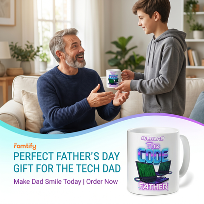 Custom Name The Code Father Ceramic Mug – Personalized Programmer Dad Gift
