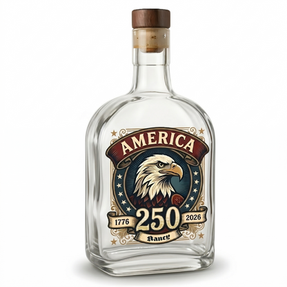 America 250 Years of Freedom Patriotic Eagle Flag Whiskey Bottle