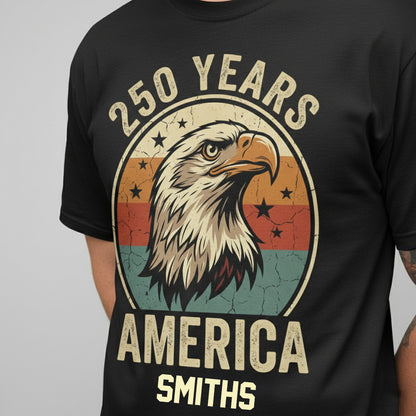 Personalized America 250 Years Vintage Eagle T-Shirt – Patriotic Retro USA 1776–2026 Anniversary Shirt