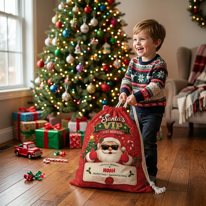 Personalized Santa's VIP List Member Christmas Sack, Custom Name Santa Gift Bag