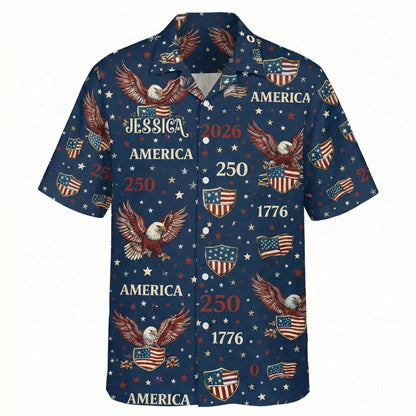 Celebrate America's 250th Anniversary Personalized Patriotic Hawaiian Shirt