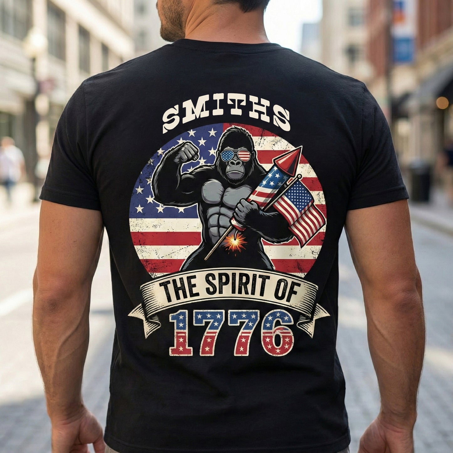 Personalized USA 250th Anniversary T-Shirt – Spirit of 1776 Patriotic Gorilla 4th of July Shirt 2026
